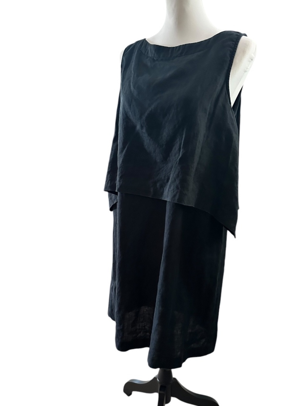 J.Jill Black Layered / Tiered 100% Linen Sleeveless Knee Length Dress MP